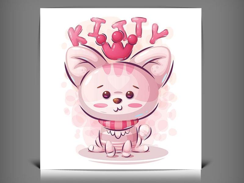 دانلود-طرح-وکتور-گربه-Kitty-کارتونی-بامزه-|-کاراکتر-فانتزی-گربه-با-فرمت-EPS-و-AI-