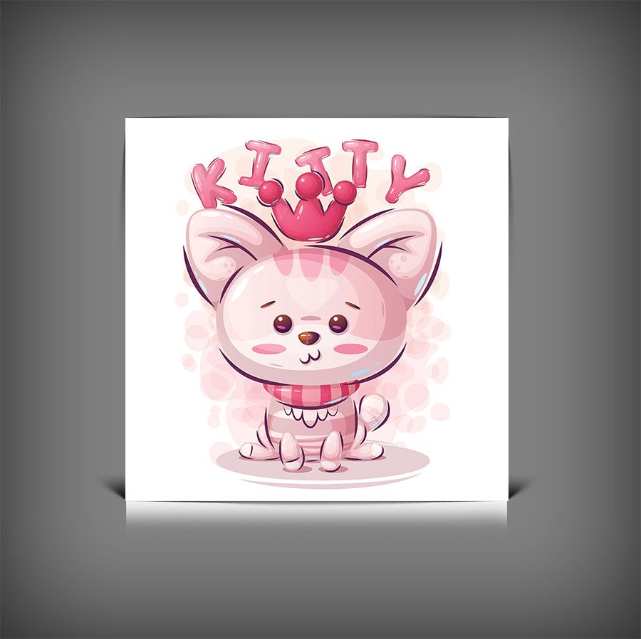 دانلود طرح وکتور گربه Kitty کارتونی بامزه | کاراکتر فانتزی گربه با فرمت EPS و AI 