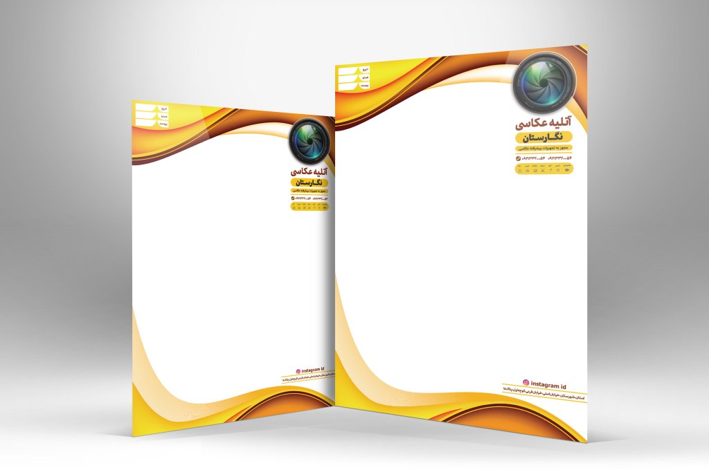 دانلود طرح لایه باز سربرگ آتلیه عکاسی و فیلمبرداری با رنگ بندی نارنجی