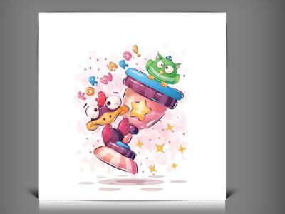 وکتور پرنده کارتونی بامزه | کاراکتر فانتزی خلاقانه با فرمت EPS و AI