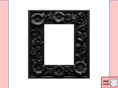 دانلود تصویر قاب عکس مشکی منبت کاری بدون پس زمینه و با کیفیت بالا و با فرمت (png) (شماره 2)