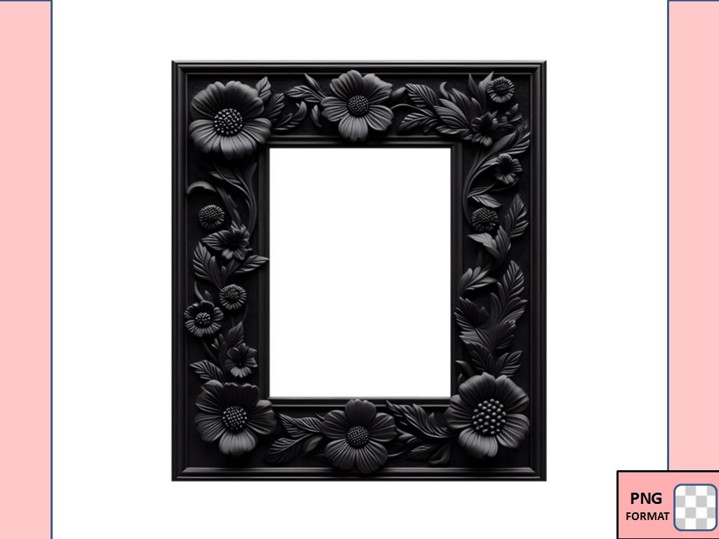 دانلود تصویر قاب عکس مشکی منبت کاری بدون پس زمینه و با کیفیت بالا و با فرمت (png) (شماره 2)