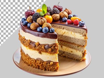 فایل لایه باز تصویر کیک خامه با تزئین میوه 