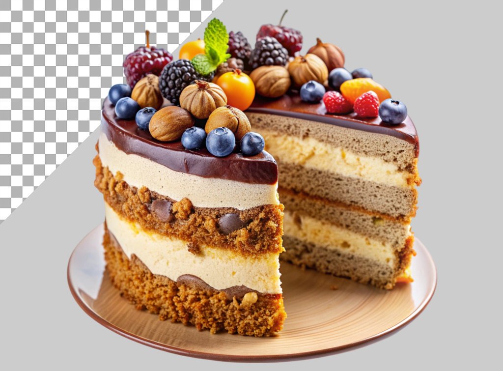فایل لایه باز تصویر کیک خامه با تزئین میوه 