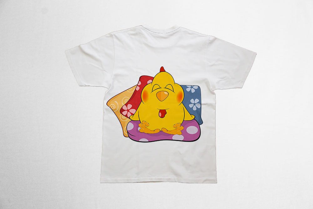 دانلود طرح لایه باز تیشرت کودکانه با عکس انیمیشنی جوجه رنگی