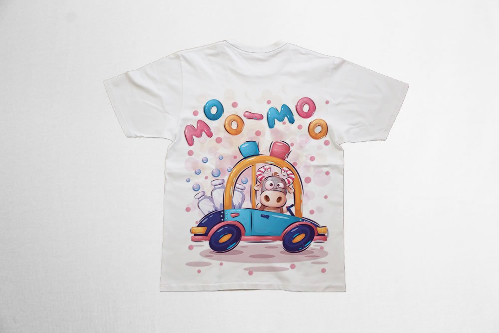 طرح لایه باز تیشرت کودکانه با عکس انیمیشنی و کارتونی با طرح گاو 