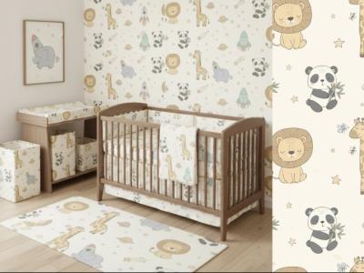 پوستر دیواری و پارچه سیسمونی مدل «سفر به فضا با حیوانات» - پترن تکرارپذیر RGB