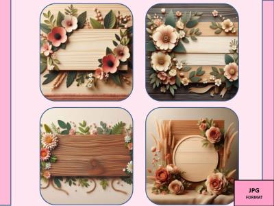 مجموعه تصاویر برد چوبی با گل