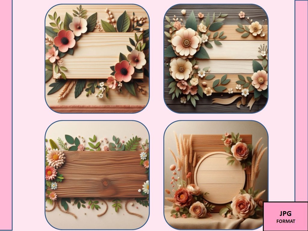 مجموعه تصاویر برد چوبی با گل