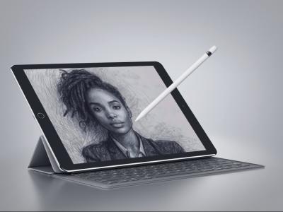 طرح لایه باز موکاپ تبلت با کیبرد(آیپد)