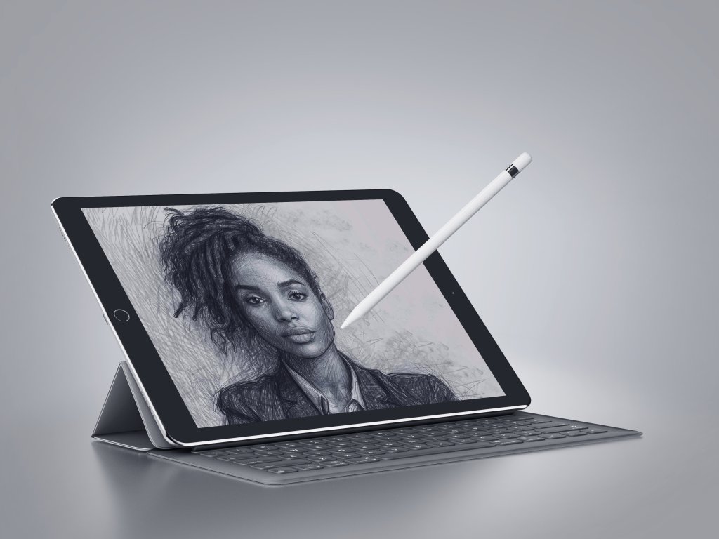 طرح لایه باز موکاپ تبلت با کیبرد(آیپد)