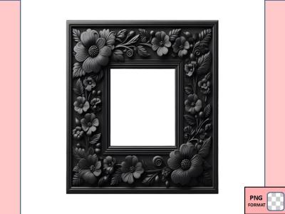 دانلود تصویر قاب عکس مشکی منبت کاری با فرمت (png) و بدون پس زمینه و با کیفیت بالا (شماره 1)
