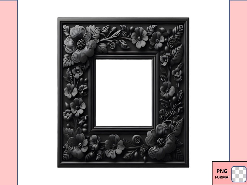 دانلود تصویر قاب عکس مشکی منبت کاری با فرمت (png) و بدون پس زمینه و با کیفیت بالا (شماره 1)