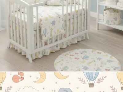 طرح لایه‌باز کاغذدیواری و پارچه اتاق نوزاد مدل «رویای آسمان» - تکرارپذیر