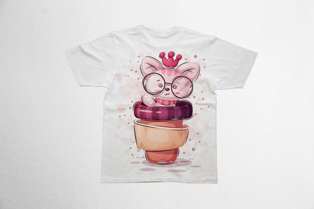 دانلود طرح لایه باز تیشرت کودکانه با عکس انیمیشنی گربه 