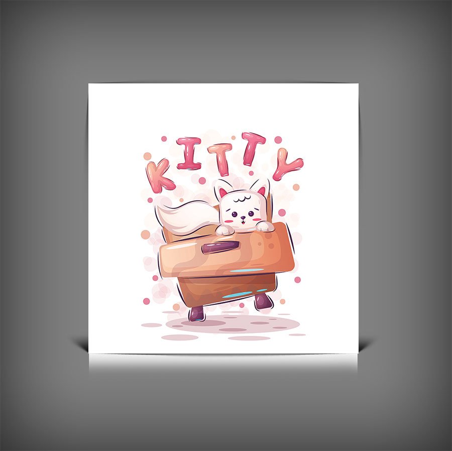 دانلود طرح وکتور کیتی کارتونی بامزه | کاراکتر فانتزی خلاقانه با فرمت EPS و AI 