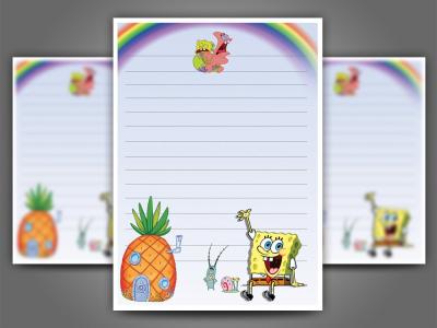 طرح لایه باز سربرگ کودکانه باب اسفنجی | سربرگ فانتزی با شخصیت‌های باب اسفنجی