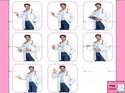 پکیج-کاراکتر-پزشک-ایرانی-با-8-ژست-کاربردی-آماده-استفاده-در-اینستاگرام-و-سایت-و-تبلیغات-کلینیک
