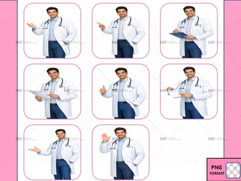 پکیج-کاراکتر-پزشک-ایرانی-با-8-ژست-کاربردی-آماده-استفاده-در-اینستاگرام-و-سایت-و-تبلیغات-کلینیک