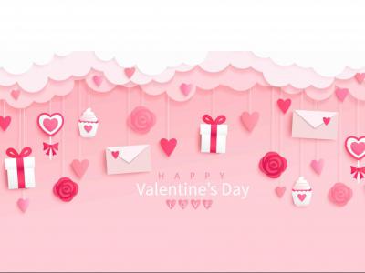 پوستر روز ولنتاین با هدیه ، قلب ، نامه